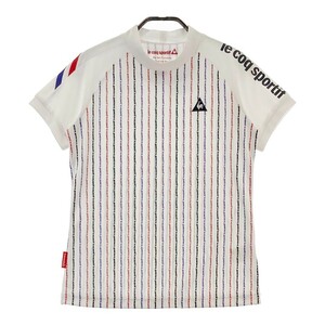 LECOQ GOLF ルコックゴルフ メッシュ ハイネック 半袖Tシャツ ロゴ ストライプ 総柄 ホワイト系 L [240001966170] ゴルフ レディース