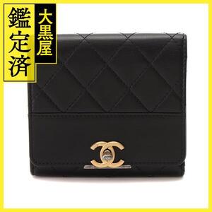 CHANEL シャネル マトラッセ ターンロック 三つ折り財布 ブラック／ＧＰ／ＳＶ レザー【430】2148103779459