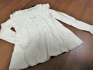 jjyk3-1273 ■ HUSHUSH ■ ハッシュアッシュ カットソー トップス 長袖 女の子 キッズ リボン フリル 薄いクリーム色 140