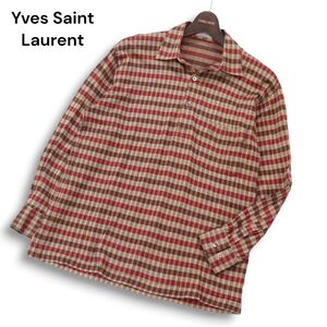 Yves Saint Laurent イヴサンローラン 福助社★ 通年 長袖 チェック ポロシャツ Sz.MA　メンズ 日本製　I4T02769_9#C