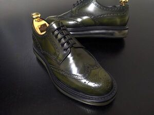 プラダ 6.5 PRADA ウィングチップ ミリタリーカーキ エアーソール ドレススニーカー 9561