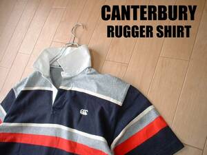 CANTERBURYマルチボーダーラガーシャツ美品XLヘビーコットン正規カンタベリー半袖NEW ZEALANDジャージトップRUGBYラグビー
