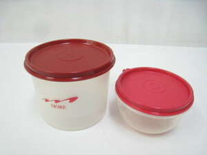 2点セット 新品 未使用 Tupperware タッパーウェア タッパー 丸型ケース MORE ボルドー 赤茶 580ml & レッド 赤 10×6ｃｍ