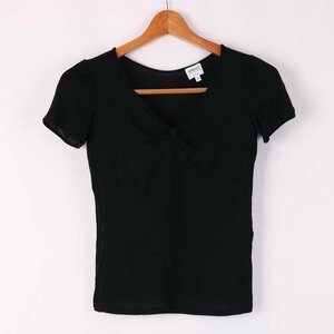 アルマーニコレッツォーニ 半袖Tシャツ Vネック 無地 トップス シンプル ストレッチ レディース 42サイズ ブラック ARMANI COLLEZIONI