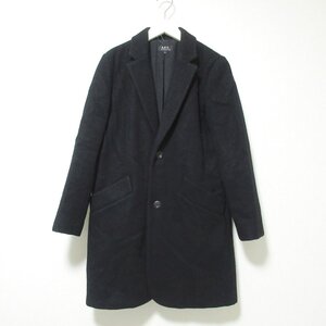 美品 A.P.C. アーペーセー 中綿入り メルトン ロングチェスターコート S ブラック 072 ◆