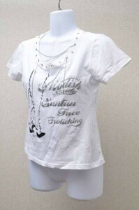 hfy743　☆pendora　☆チェーン付きプリント白Tシャツ☆L