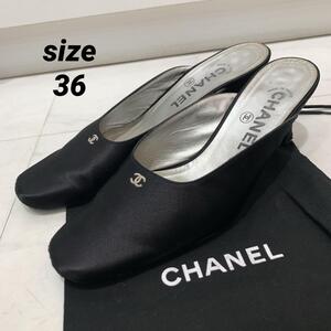 CHANEL サテン ミュール パンプス ココマーク ブラック size36