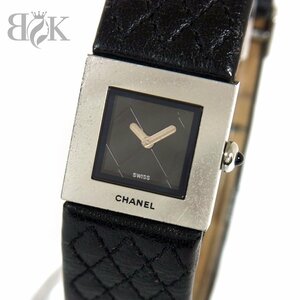 シャネル マトラッセ H0116 レディース クォーツ 黒文字盤 レザー キルティング ブラック 動作品 腕時計 CHANEL ◆