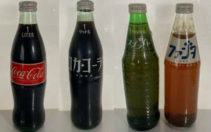 当時物　コカ・コーラ/ファンタ/スプライト　未開栓　1リットル　瓶　中身入　4本　検：80年代　ボトル　ビンテージ　昭和レトロ