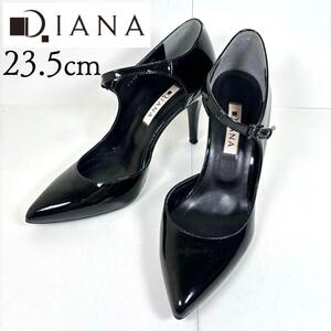 【美品】DIANA ダイアナ 23.5 エナメル ストラップ パンプス 黒