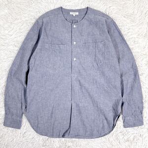 エンジニアードガーメンツ Engineered Garments ノーカラー プルオーバー シャンブレーシャツ マチ付き USA製 ブルー S