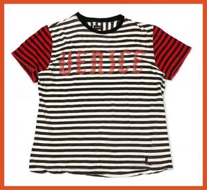 1793●DIESEL ディーゼル●ビッグVENICEプリント ボーダー柄 半袖 Tシャツ ホワイト×ネイビー×レッド M