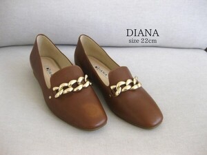 ☆DIANAダイアナ☆フラットシューズ☆ブラウン☆22cm☆スクエアトゥ☆ローファー☆靴☆