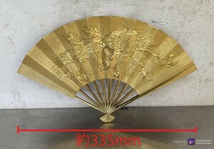 E034 24KGP 金メッキ 黄金画 扇子 鳳凰 縁起物 置物 インテリア 飾り 骨董 本体のみ 中古品