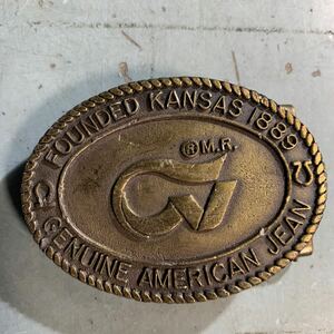 バックル FOUNDED KANSAS 1889 GENUINE AMERICAN JEAN 1889年カンザス州設立 本物のアメリカンジーンズ M.R.ビンテージ アンティーク(9990)