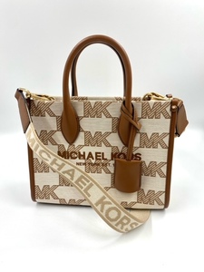 美品 MICHAEL KORS マイケルコース キャンバス×レザー 2WAY ハンドバッグ トート ショルダー 斜め掛け ブラウン系