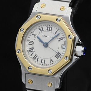 1円 稼働 良品 カルティエ サントスオクタゴン W2001683 YG×SS QZ アイボリー文字盤 レディース腕時計 TCY0084810 7NBT