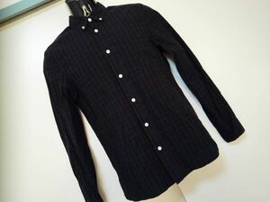 kkyj2216 ■ H＆M L.O.G.G. ■ エイチアンドエム シャツ トップス 長袖 ボタンダウン ブラックウォッチ チェック コットン 紺 ネイビー XS