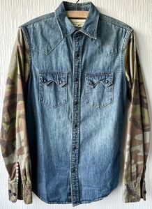 DENIM&SUPPLY RALPHLAURENデニムxカモ長袖シャツサイズXSデニムアンドサプライ/free&easy lightningデニムシャツ インディゴビンテージ