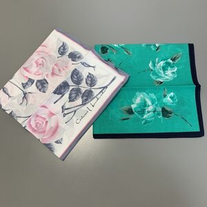 １円〜　Couture Hanabishi　花菱　ハンカチ　2枚　白　緑　花柄　C2330