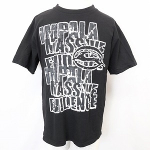 IMPALA インパラ M メンズ 男性 半袖Tシャツ カットソー トップス 両面英字プリント ロゴ 丸首 クルーネック 綿100% コットン ブラック 黒