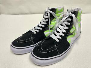 VANS レア!! SK-8 Hi 黒スエード 白 ネオングリーン ファイアーパターン US10 (28cm) アメリカ企画限定!! バンズ ハイトップ 