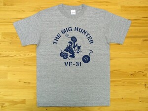 THE MIG HUNTER 杢グレー 5.6oz 半袖Tシャツ 紺 XXL 大きいサイズ ミリタリー トムキャット VFA-31 U.S. NAVY VF-31