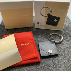 KO2356□BALLY バリー レザー キーホルダー キーリング チャーム ブラック 黒 箱 保存袋 未使用