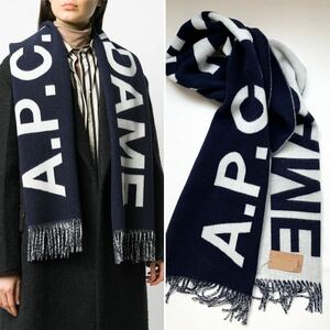 新品 A.P.C. アーペーセー ロゴ ウール マフラー 定2.2万 ダークネイビー メンズ レディース APC ユニセックス ストール 送料無料