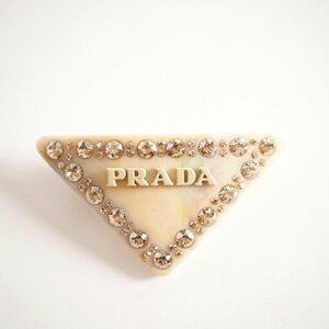 M5956P　▼PRADA プラダ▼ 1IF090 プレキシガラス ヘアクリップ アイボリー / ナチュラル 三角 トライアングル ロゴ ラインストーン rb mks