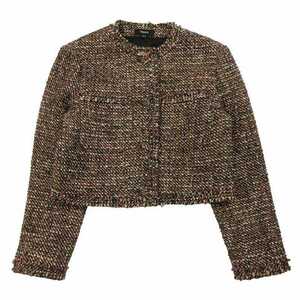 美品 22AW セオリー Theory Autumn Tweed SH Crop JKT ツイード クロップ ジャケット ショート丈 ノーカラー ブルゾン アウター 00/XS