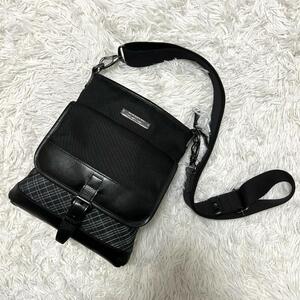 極美品★バーバリーブラックレーベル BURBERRY BLACK LABEL メンズ ビジネス ショルダーバッグ ボディバッグ レザー ノバチェック ロゴ刻印