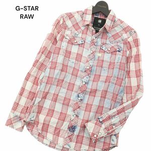 G-STAR RAW ジースター ロウ 通年 ムラ加工★ 長袖 ウエスタン インディゴ チェック シャツ Sz.XS　メンズ　A4T03857_4#C