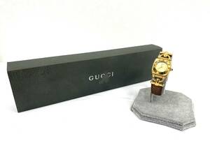 (HE899) ★1円スタート★ GUCCI グッチ GP 6300L QZ 不動 腕時計 革ベルト ゴールド