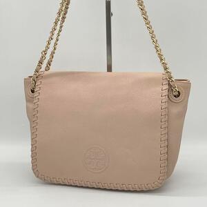 【美品】ToryBurch トリーバーチ マリオン ハンドバッグ 2way チェーンバッグ クロスボディ レディース ピンクベージュ EC000113