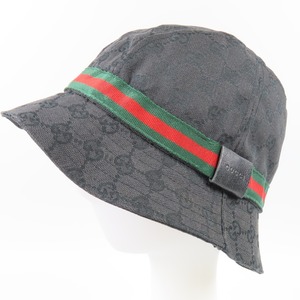 90181★1円スタート★GUCCI グッチ バケットハット GG柄 帽子 XL シェリーライン ハット GGキャンバス ブラック