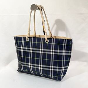  【美品】 正規品 バーバリー ハンドバッグ ノバチェック ネイビー ベージュ PVC BURBERRY トートバッグ かばん 鞄 紺 バーバリーロンドン