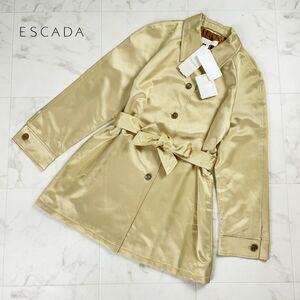 新品未使用 ESCADA エスカーダ シルク混 光沢 ステンカラーコート トップス レディース ベージュ ゴールド サイズ36*OC945