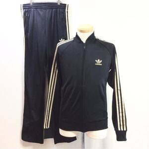 激レア！美品 アディダス adidas セットアップ 黒×金 ブラック×ゴールド S ジャージ上下 トレフォイル トラックトップ トラックパンツ