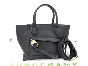 ■極美品■ LONGCHAMP ロンシャン メールボックス レザー 2WAY クロスボディ ハンドバッグ トート ショルダー ブラック系 FH0709