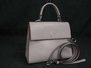 1円 ■極美品■ TORY BURCH トリーバーチ レザー 2WAY クロスボディ ワンハンドル ハンドバッグ ショルダーバッグ ライトグレー系 BI6987