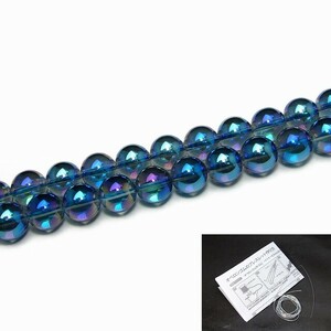 ≪g3-318D≫ 12mm AA ブルーオーラ ブルーアクアオーラ 水晶 1連39cm 通し針、解説書、1ｍゴム付き 送料無料 天然石 パワーストーン