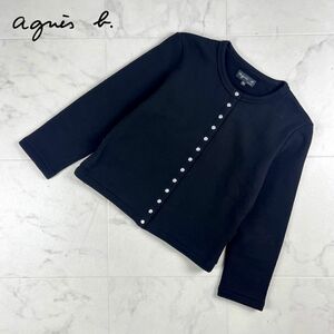 美品 agnes b. アニエス・ベー 日本製 プレッション 長袖ボタンカーディガン トップス レディース 黒 ブラック サイズT2*KC360