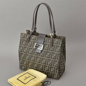 1円 極美品 FENDI フェンディ ズッカ トートバッグ ジャガード レザー ブラウン カーキ 0915808 ショルダー 肩掛け FF金具 鞄 Mc.d