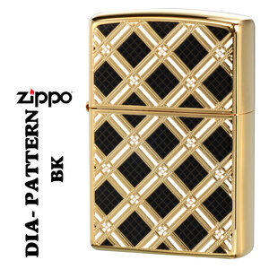 zippo(ジッポーライター) ダイヤパターン 金メッキ　ブラック エッチング　プリント仕上げ　両面加工　2G-DIABK【ネコポス可】