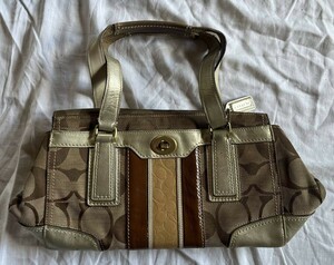 COACH ハンドバッグ ブラウン ハンドバッグ　切り替え　ゴールド　中古品