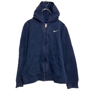 NIKE プリント スウェット パーカー ナイキ キッズ L ネイビー フルジップ 古着卸 アメリカ仕入 a610-5562