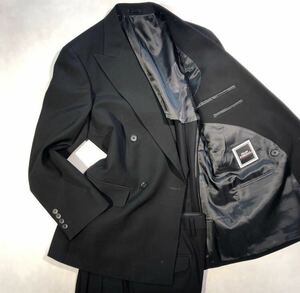 新品 定価3.9万円【サイズBE4 M★Kanebo礼服】4Bダブルスーツ 漆黒フォーマル 背抜き ノーベンツ 2タック アジャスター付き ウール100%