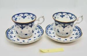 ●Royal Bone China ロイヤル ボーン チャイナ カップ＆ソーサー 2客組 A ◎Blue leaf タイ