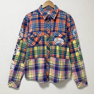 BILLIONAIRE BOYS CLUB 袖プリント パッチチェック ネルシャツ Lサイズ ビリオネアボーイズクラブ 長袖シャツ NIGO ファレル 4080223